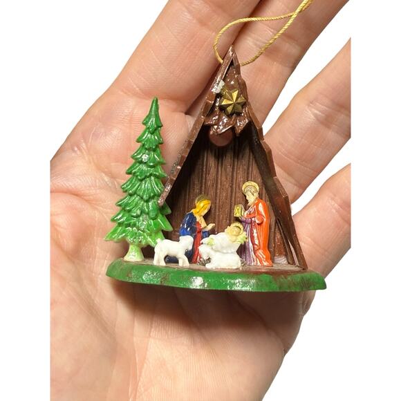 Vintage Shiny Brite Nativity Christmas Ornament Diorama Hong Kong Retro Kitschy - Picture 2 of 13